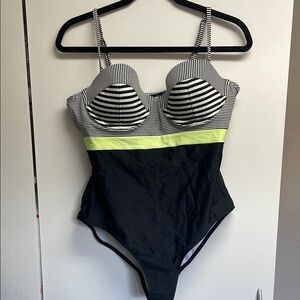 One piece black, white and yellow neon Old Navy swimsuit